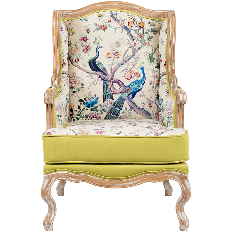 Кресло из натурального бука бежевое с изображением птиц и цветов Beige Green Chinoiserie Garden Armchair Мульти Бежевый Салатовый Кресло из натурального бука бежевое с изображением птиц и цветов Beige Green Chinoiserie Garden Armchair Мульти Бежевый Салатовый в Саратове | Loft Concept