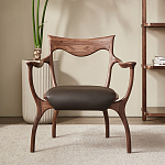 Стул деревянный с мягким сиденьем из коричневой натуральной кожи Moon Walnut Furniture варинант исполнения - 12 | Loft Concept в Саратове