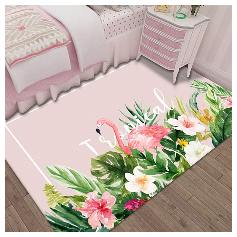 Ковёр с принтом Розовый Фламинго Carpet Tropical Flamingo Розовый Мульти в Саратове | Loft Concept 