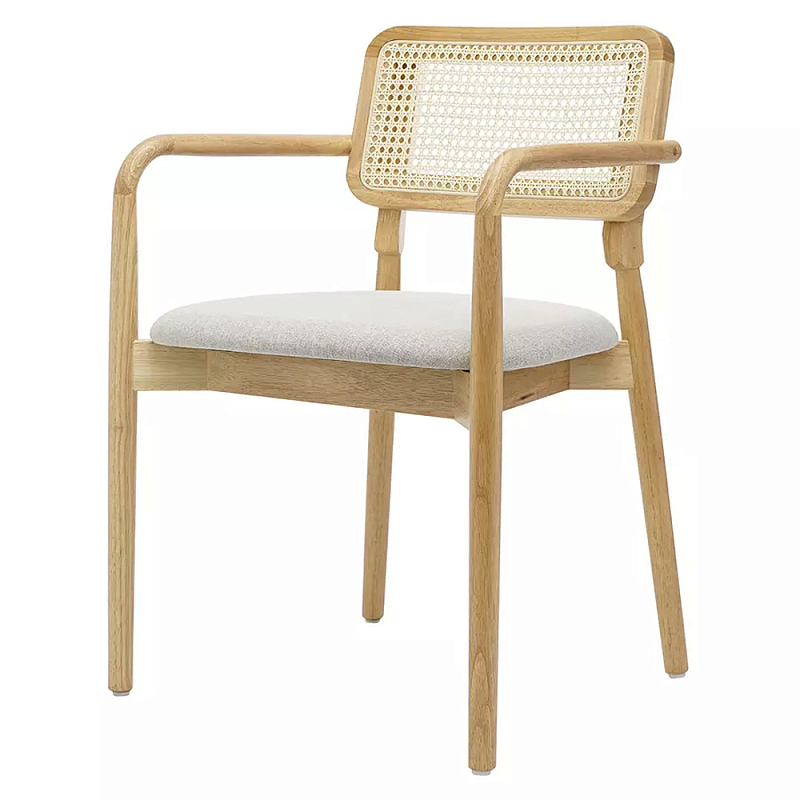 Стул обеденный с мягким сиденьем и спинкой из плетеного ротанга Wood and Textile Chair Бежевый Стул обеденный с мягким сиденьем и спинкой из плетеного ротанга Wood and Textile Chair Бежевый в Саратове | Loft Concept