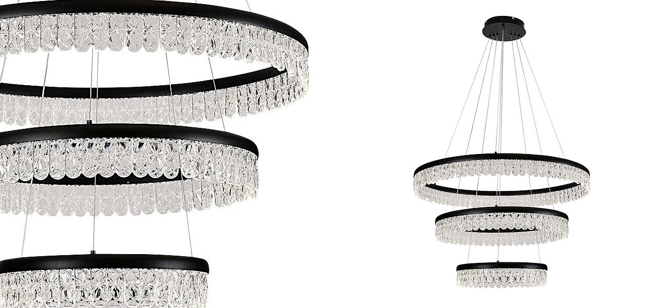Светодиодная люстра из 3-х колец Pettico Black Светодиодная люстра из 3-х колец Pettico Black - Loft-Concept в Саратове