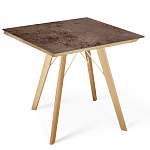 Стол обеденный с коричневой квадратной столешницей из керамики на четырех деревянных ножках Brown Ceramics варинант исполнения - 1 | Loft Concept в Саратове