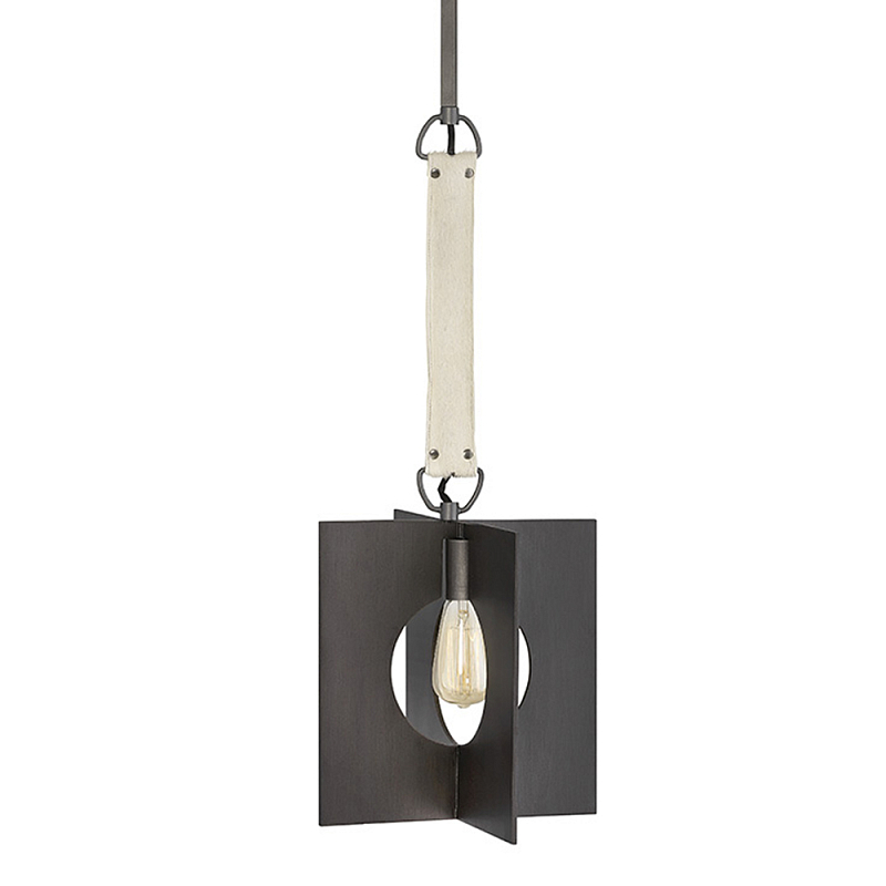 Подвесной светильник с графитовым плафоном и ремнем из натуральной воловьей кожи в индустриальном стиле Hinkley Графит Молочный в Саратове | Loft Concept 