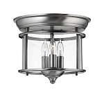 Потолочный светильник в форме фонаря с прозрачным цилиндрическим плафоном и тремя лампами в форме свечей Hinkley варинант исполнения - 1 | Loft Concept в Саратове