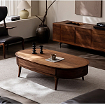 Кофейный стол овальный из дерева с 2-мя ящиками Coffee Walnut Table варинант исполнения - 1 | Loft Concept в Саратове