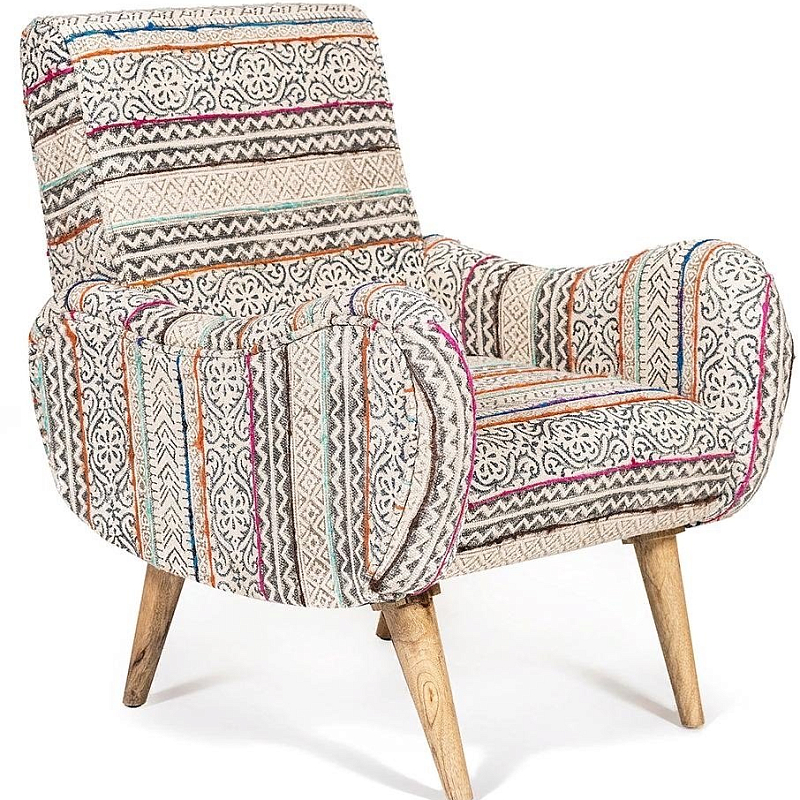 Кресло KELIM Pattern Brown Chair Серый Бежевый Кресло KELIM Pattern Brown Chair Серый Бежевый в Саратове | Loft Concept