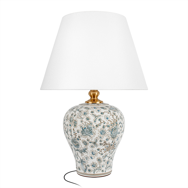 Настольная лампа с цветочной росписью Lamp Flower Painting Белый Синий в Саратове | Loft Concept 