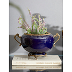 Чаша темно-синяя фарфоровая с бронзовыми ручками и ажурным ободком Eden Garden варинант исполнения - 2 | Loft Concept в Саратове