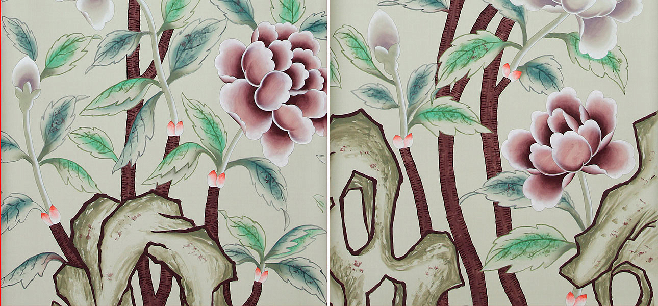 Обои ручная роспись Korean Peony Special Colourway on Icefield dyed silk Обои ручная роспись Korean Peony Special Colourway on Icefield dyed silk - Loft-Concept в Саратове