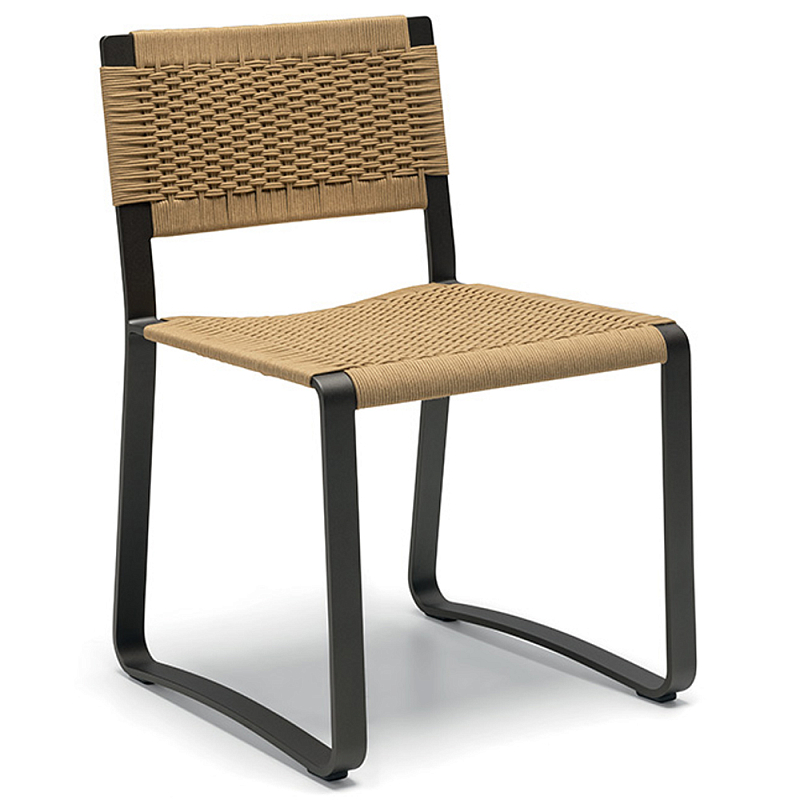 Дизайнерский стул с каркасом из металла с плетеными сиденьем и спинкой GREEN POINT Chair Черный Бежевый Серый Дизайнерский стул с каркасом из металла с плетеными сиденьем и спинкой GREEN POINT Chair Черный Бежевый Серый в Саратове | Loft Concept