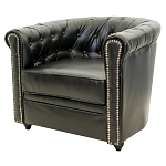 Кресло кожаное с мягкими подлокотниками на 4-х деревянных ножках Logan Leather Armchair black 2 варинант исполнения - 1 | Loft Concept в Саратове