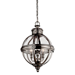 Подвесной светильник с прозрачным стеклянным плафоном в форме шара цвета никеля в индустриальном стиле на цепи 3 лампы Feiss варинант исполнения - 1 | Loft Concept в Саратове