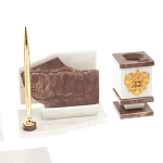 Настольный письменный набор из мрамора и лемезита с гербом и флагом России Marble Accessory варинант исполнения - 5 | Loft Concept в Саратове