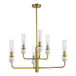 Люстра с 6-ю плафонами в форме стеклянных трубок и мраморных декоративных элементов Montreal варинант исполнения - 3 | Loft Concept в Саратове