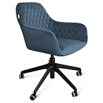 Стул с мягкой синей обивкой из велюра и подъемно-поворотным механизмом на черных колесиках Harper Blue варинант исполнения - 1 | Loft Concept в Саратове