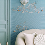 Обои с вышивкой ручной работы Amami Waves Moonbeam colourway on silk moire варинант исполнения - 2 | Loft Concept в Саратове