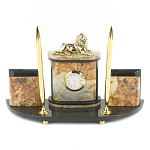 Настольный письменный набор из камня офиокальцит и бронзы с декором в виде льва Successful Leader варинант исполнения - 1 | Loft Concept в Саратове