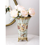 Ваза голубого цвета из фарфора с цветочным рисунком и бронзовой стрекозой Blue Garden варинант исполнения - 4 | Loft Concept в Саратове