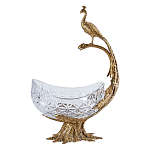 Чаша из прозрачного стекла на бронзовой подставке в виде павлина с рельефным хвостом Eden Garden варинант исполнения - 1 | Loft Concept в Саратове