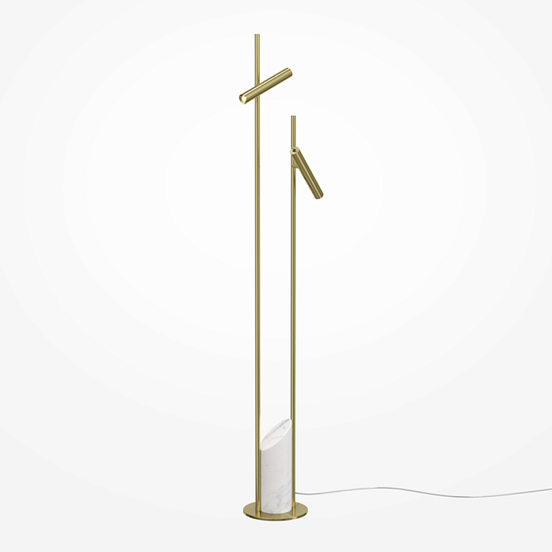 Напольный торшер светодионый золотой Lumen Duo Латунь Белый Мрамор Bianco в Саратове | Loft Concept 