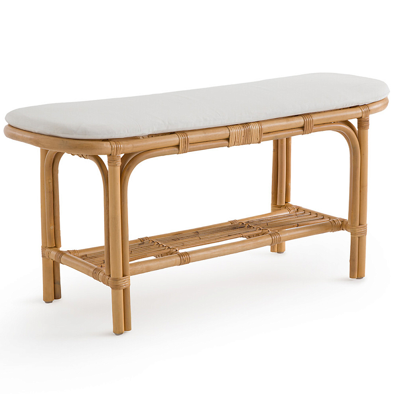 Скамья из ротанга с подушкой Manlio Rattan Bench Бежевый Белый Скамья из ротанга с подушкой Manlio Rattan Bench Бежевый Белый в Саратове | Loft Concept