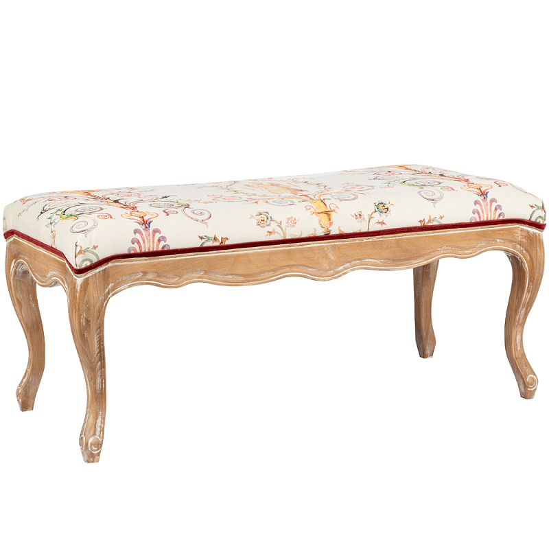 Банкетка из массива бука бежевая с растительным орнаментом Raffael Beige Floral Banquette Бежевый Мульти Светлый дуб Банкетка из массива бука бежевая с растительным орнаментом Raffael Beige Floral Banquette Бежевый Мульти Светлый дуб в Саратове | Loft Concept