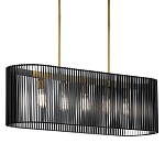 Люстра подвесная овальной формы с металлическим решетчатым абажуром матово-черного цвета и 5 лампами Kichler варинант исполнения - 1 | Loft Concept в Саратове