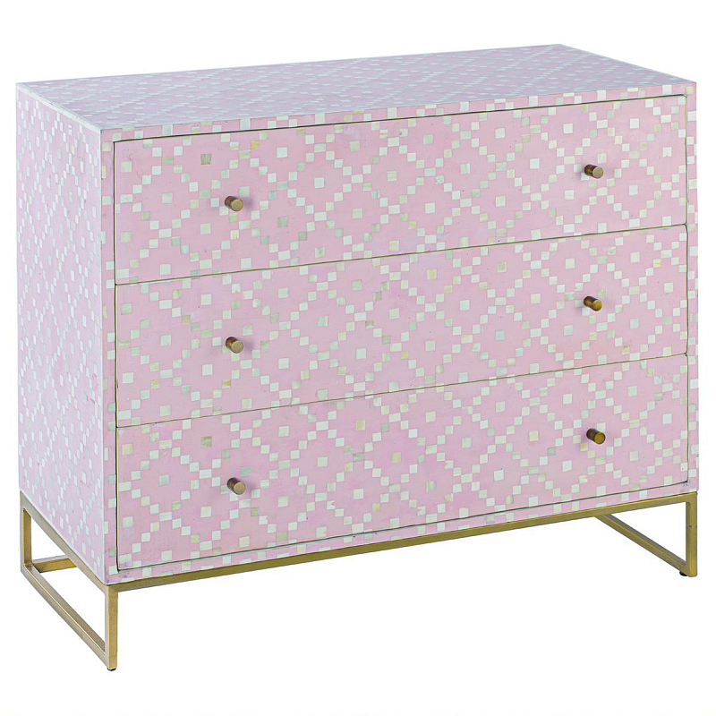 Комод инкрустация костью Pink Indian Bone Inlay 3 drawer Розовый Розовый в Саратове | Loft Concept 