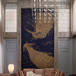 Обои ручная роспись в стиле Арт-деко Whistler Peacocks Colourway SC-100 on Empire Blue dyed silk варинант исполнения - 1 | Loft Concept в Саратове