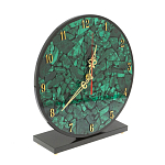 Часы настольные круглые из натурального камня Малахит Round Stone Clock варинант исполнения - 2 | Loft Concept в Саратове
