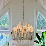 Люстра белая с несколькими ярусами деревянных палочек Bright Wooden Chandelier варинант исполнения - 2 | Loft Concept в Саратове