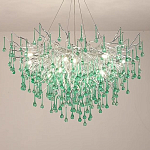 Люстра серебрянная с зелеными стеклянными подвесками в форме капель FAIRYTREE Light варинант исполнения - 1 | Loft Concept в Саратове