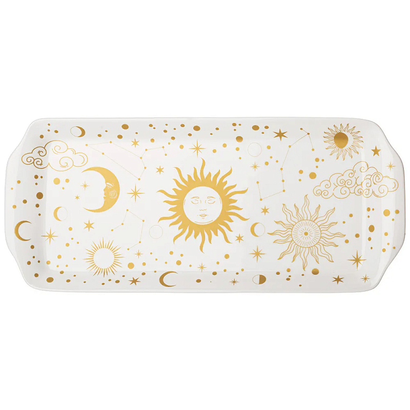 Блюдо прямоугольное из фарфора с рисунком звезд и созвездий Porcelain Astronomy Collection Белый Золотой в Саратове | Loft Concept 