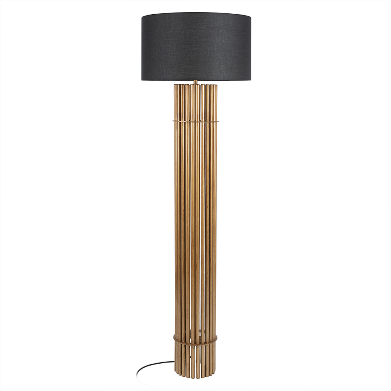 Торшер с металлическим золотым трубчатым основанием Fulgurite Золотой Черный в Саратове | Loft Concept 