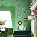 Обои ручная роспись Silk Tree Colourway SC-92 on Emerald Green dyed silk варинант исполнения - 2 | Loft Concept в Саратове