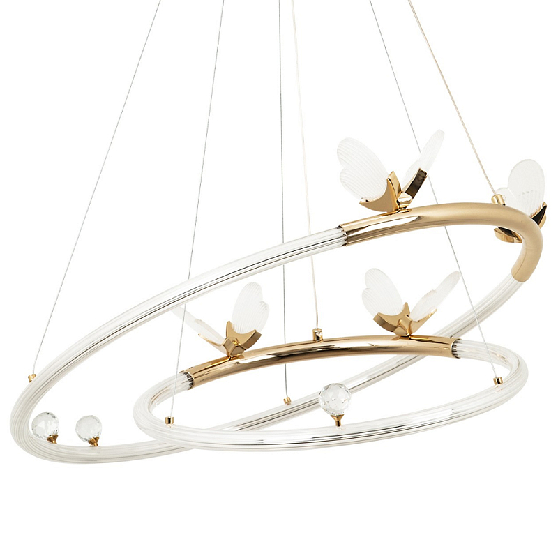 Кольцевая люстра с декором в виде бабочек Glass Butterflies Two Rings Chandelier Глянцевое золото Прозрачный Кольцевая люстра с декором в виде бабочек Glass Butterflies Two Rings Chandelier Глянцевое золото Прозрачный в Саратове | Loft Concept