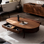 Кофейный стол овальный из дерева с 2-мя ящиками Coffee Walnut Table варинант исполнения - 2 | Loft Concept в Саратове