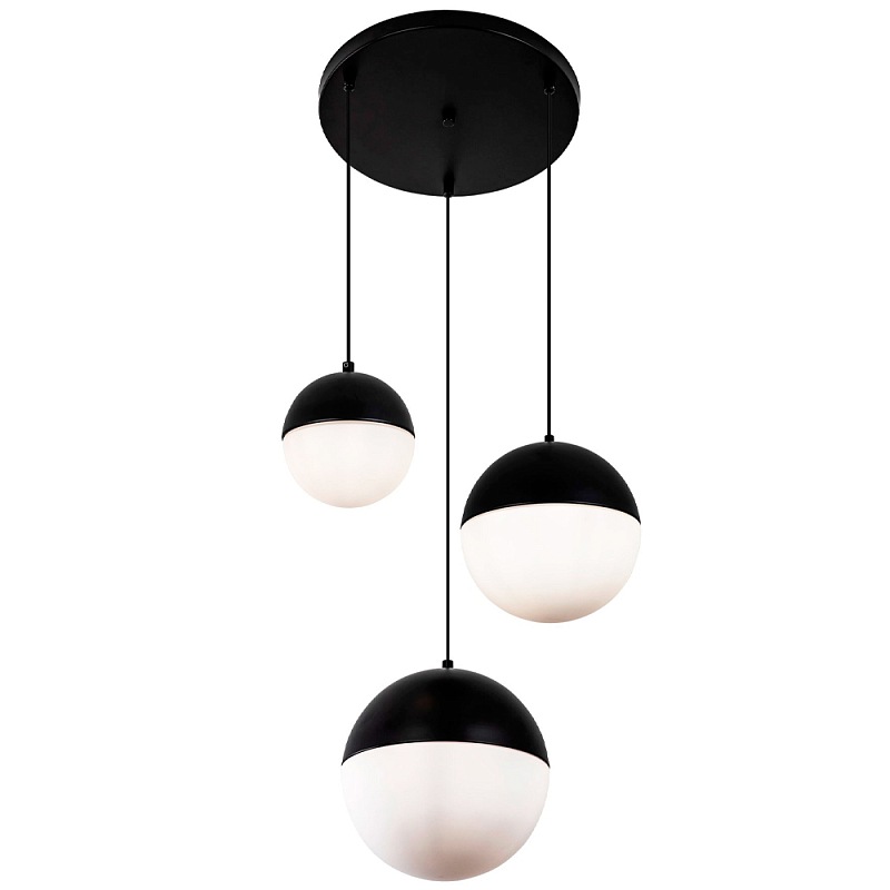 Каскадный светильник с 3-мя плафонами шары Ponzio Flos Cascade Trio Black Sphere Hanging Lamp Черный Белый в Саратове | Loft Concept 