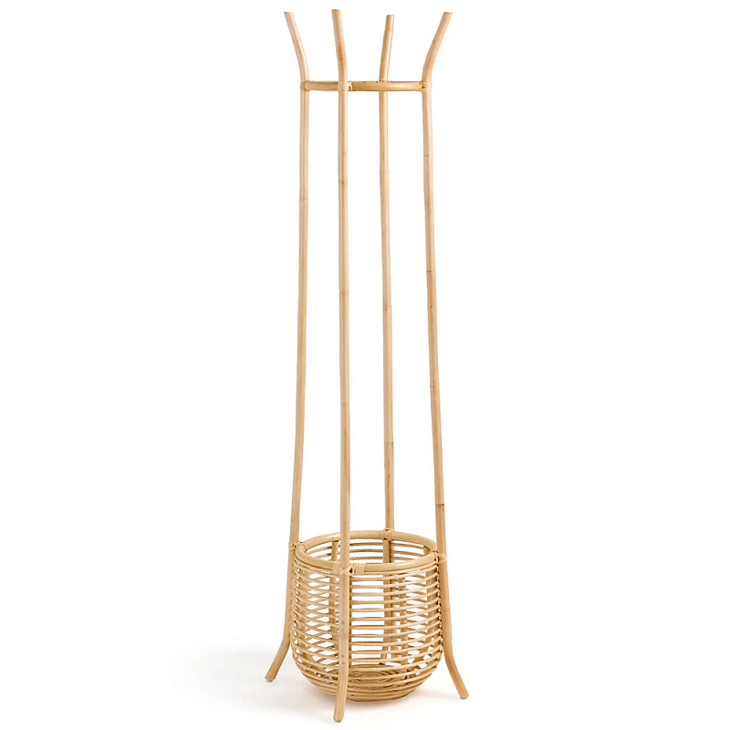 Напольная вешалка с корзиной из ротанга Trina Wicker Floor Hanger Бежевый в Саратове | Loft Concept 