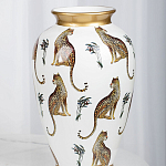 Ваза белая овальная с рисунком леопардов и золотыми акцентами LEOPARD Collection варинант исполнения - 3 | Loft Concept в Саратове