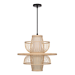 Подвесной светильник фигурный из деревянных прутьев с плафоном из натуральной ткани Light Inside the Cell варинант исполнения - 3 | Loft Concept в Саратове