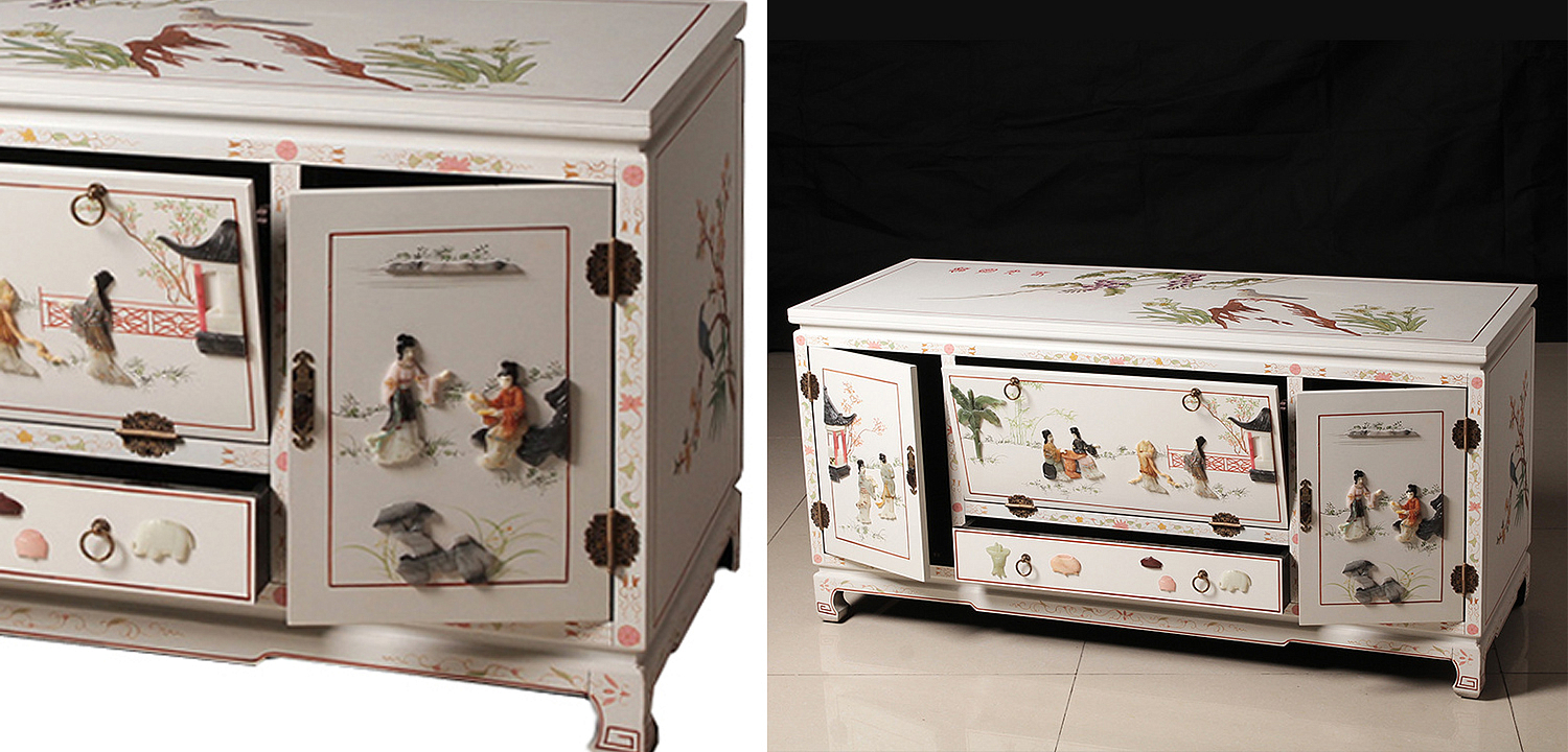 Белый Комод в Китайском стиле с каменным Барельефом Walk in the Garden Chinese Chest of Drawers Белый Комод в Китайском стиле с каменным Барельефом Walk in the Garden Chinese Chest of Drawers - Loft-Concept в Саратове
