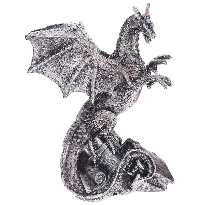 Декоративная статуэтка Дракон Silver Dragon Treasure Keeper Statuette Серебряный Черный Декоративная статуэтка Дракон Silver Dragon Treasure Keeper Statuette Серебряный Черный в Саратове | Loft Concept