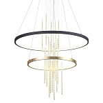 Люстра подвесная с 2-мя круглыми подвесами в черном и золотистом цвете и вертикальными подвесками Ring Horizontal варинант исполнения - 1 | Loft Concept в Саратове