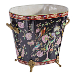 Кашпо из фарфора черная с цветочной росписью и бронзовой стрекозой Spring Garden варинант исполнения - 3 | Loft Concept в Саратове