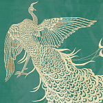 Обои ручная роспись в стиле Арт-деко Whistler Peacocks Original colourway on green painted silk варинант исполнения - 2 | Loft Concept в Саратове