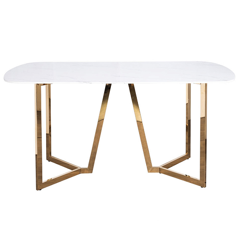 Стол обеденный белый с золотыми глянцевыми ножками Laconic White Table Белый Золотой Стол обеденный белый с золотыми глянцевыми ножками Laconic White Table Белый Золотой в Саратове | Loft Concept