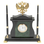 Часы настольные с Гербом России и 2-мя шариковыми ручками в комплекте Stone Clock варинант исполнения - 1 | Loft Concept в Саратове