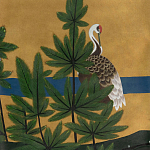 Обои ручная роспись Tsuro Cranes Original colourway on Gold Bullion gilded silk варинант исполнения - 2 | Loft Concept в Саратове