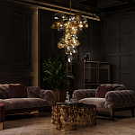 Люстра подвесная вытянутой формы с плафонами из стекла и металла с двумя вертикальными подвесками Gilded Mirage  варинант исполнения - 9 | Loft Concept в Саратове